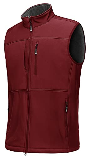 33 000 fot väst herr utomhus vattentät softshell ärmlös jacka kroppsvärmare fleece väst full dragkedja mjuk skalväst, Mörkröd, M