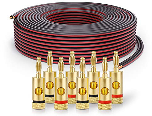 PureLink Lautsprecherkabel OFC 2 x 2,50mm² (0,20mm), 20,0m, schwarz, Set mit 8 Bananensteckern