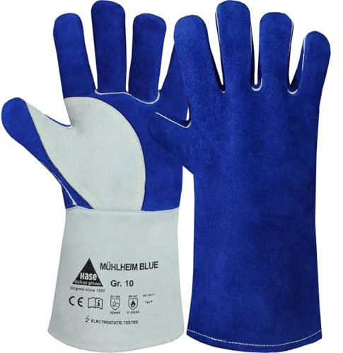Hase Schweißerhandschuh Mühlheim Blau, aus hitzebeständigem Rindspaltleder, mit Kevlar®-Nähten, hohem Komfort, mit Premium Vollhandfutter und Innenverstärkung (6, 9)
