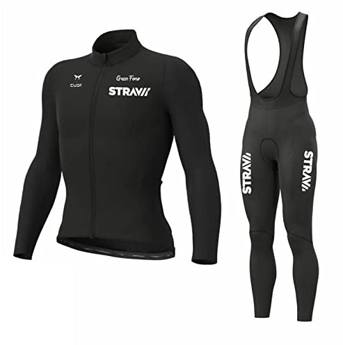 Herren Langarm Radsportanzüge, Herren Radbekleidung Winter Fleece Radtrikot Fahrradanzug Herren Winter, Herren Fahrradbekleidung Set Radtrikot Langarm (Schwarz A,4XL)