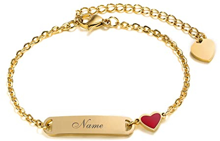 VNOX personligt barnarmband - hjärta och namnhänge - guldkedja 16 cm - flicka/pojke dopgåva