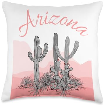 Southwestern Style Design Saguaro Cactus Arizona Desert Scene Coral Pink Throw Pillow, 16x16, Multicolor