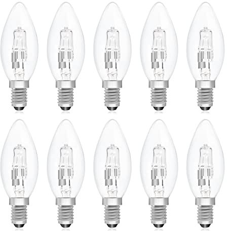 Klarlight 10 Packs E14 Candle Bulb 240v 28w Halogen Candle Light Bulbs, Dimmable SES E14 28w Screw Bulb C35 E14 Edison Light Bulb Warm White 2700K for Chandelier Table Lamp