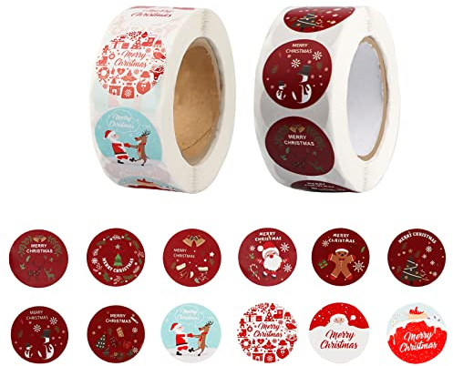 1000 Stück Weihnachts Aufkleber Rolle,RUNEAY Rund Etiketten Merry Christmas Geschenk-Aufkleber Label für Umschlag Papiertüten Weihnachtskarten Backen Geschenktüten Dekor Siegel