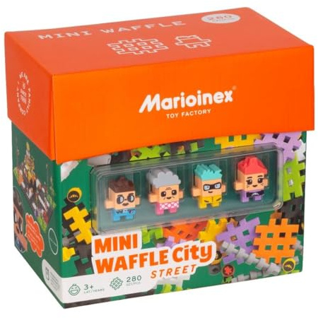 Marioinex Mini Waffle Stadt Straßenblöcke 248 Stücke 4 Figuren - Schaumstoff Bausteine Kinder, Waffelblöcke Bausteine, Sensorik Spielzeug, Konstruktionsspielzeug, Standardtitel