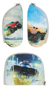 ergobag Zippies Cartrucks - Bunt | 3-teiliges Schulranzen-Zubehör-Set für Kinder, Jungen und Mädchen zur individuellen Gestaltung des Schulranzens