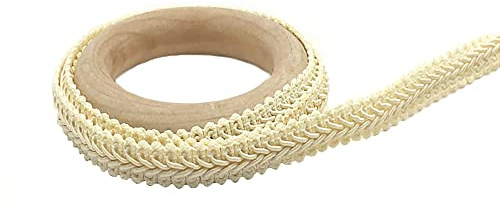 Duories 25Meter Geflochten Drehkordel Borte aus Dekoband Zierband Geschenkband Spitzenborte Schnur Kordelband für Nähen Handwerk Hochzeit Kleidung Deko Centipede Spitzenband, 1.2cm,Beige