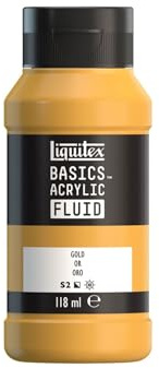Liquitex 8870421 Basics Fluid Acrylfarbe mit fließender Konsiszenz, schnell trocknend, lichtecht, wasserfest, auf Wasserbasis, 118ml Flasche - Gold