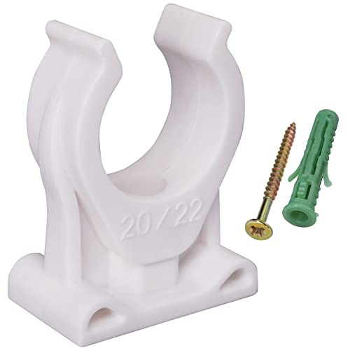 SKIR'CO (10 Stück) Rohrschellen, Kunststoffschellen für 20-22mm Rohre, U-Typ Rohrklemme, Schlauchaufhänger, Rohrschellen weiß