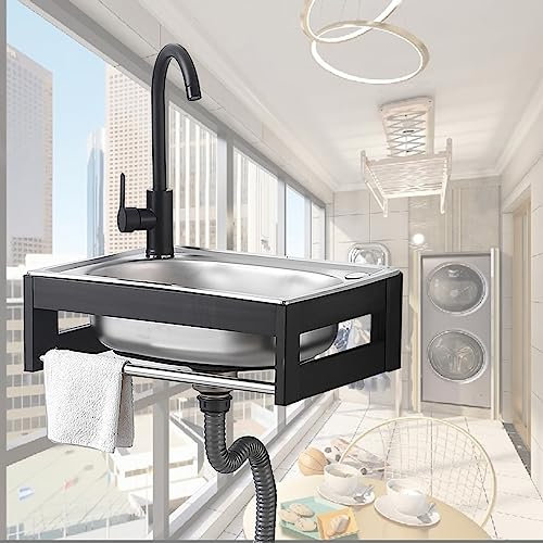 Duchunsheng Fregadero De Cocina De Acero Inoxidable 1 Seno, Fregaderos Comerciales con Kit De Drenaje Y Grifo, Ahorra Espacio Fregadero De Pared Industrial Comercial con Soporte, Mueble Pila Lavadero