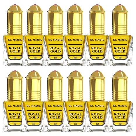 EL NABIL 12 Stück Royal Gold 5ml Parfum Duft - Misk Musk Musc Moschus Parfümöl für Herren und Damen