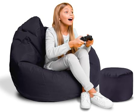 DreamRoots Sitzsack für Kinder und Erwachsene - Sitzsack mit Füllung, Lehne, Hocker und Bezug - Oxford Stoff 220 gr/m2 Wasserdicht - Sitzkissen Boden - Chill Sack S, Dunkelblau