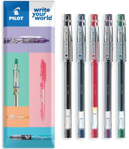 Pilot G-Tec C4 Gel-Tintenroller, 0,4 mm Spitze, 0,2 mm Strichbreite, Schwarz, Blau, Rot, Grün und Violett, 5 Stück