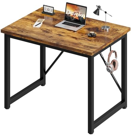 Devoko Computer Desk 80 x 50 x 75 cm, Home Office, Study Writing Desks Small Desks for Small Spaces, Laptop Table for Home Workstations, Industrial Design Black Desk Metal Frame, Rustic Brown
