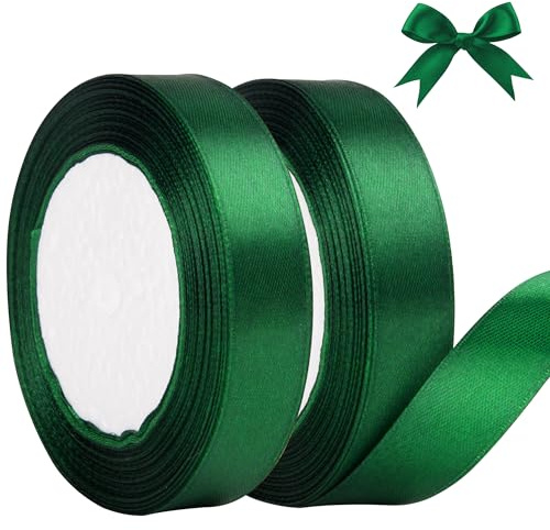 AWCIGG® Satängband grönt, 44 m x 20 mm presentband, dekoration, band, tygband för presentinslagning, blomsterhandlare, pyssel, sömnad, bilar, bröllop, jul (22 m/rulle)