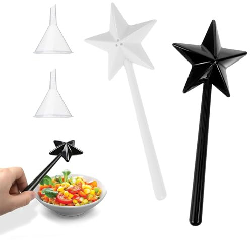 ChAusa 2 Stück Magisches Gewürzstreuer-Set, Zauberstab Salz und Pfefferstreuer, Nachfüllbare Magische Gewürzstäbe, Sternstab mit Löchern, für Küche Camping Reise (Schwarz+Weiß)