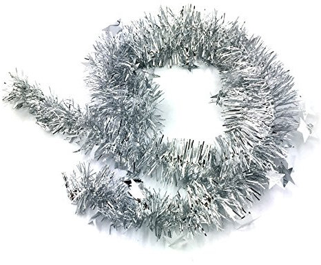 6 Stück Weihnachten Lametta Girlande, 2m * 7cm Metallische Glänzend Weihnachtsbaum Girlande Weihnachtsbaumschmuck Weihnachtsbaum Hängende Dekorationen für Hochzeit Geburtstag Karneval -Silber