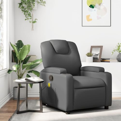 Gecheer Massagesessel mit Liegefunktion Relaxsessel Fernsehsessel TV Sessel Ruhesessel Massagefunktion Polstersessel Relaxliege Liegesessel Loungesessel Wohnzimmersessel Relaxsofa Grau Kunstleder