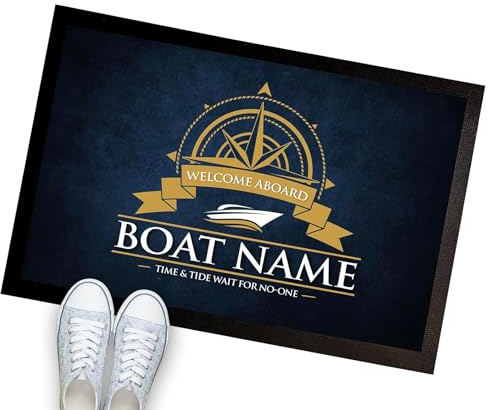 Artylicious Personalisierte Segelboot-Matte 60 x 40 cm LC101 Zubehör für schmale Boote, Blau und Gold