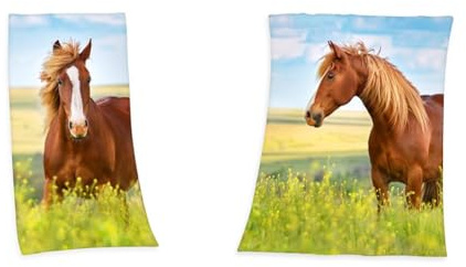 Herding Young Collection Badetuch, Pferde-Motiv, 150 x 75 cm, Baumwolle, Mehrfarbig & ction Fleece-Kuscheldecke, Pferde Motiv, 130 x 160 cm, Polyester