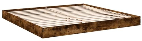 vidaXL Cadre de Lit Double en Chêne Fumé 180x200 cm - Bois d'Ingénierie, Meuble de Chambre à Coucher, Sommier, Lit de Palette à Panneaux