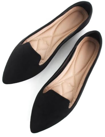 Stunner Women's Flats Classic Pointed Toe Ballet Flats Soft Solid Dress Flat Shoes Black 43(10)