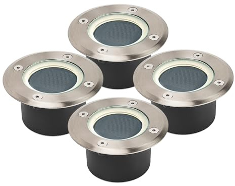 Brendz 4 Stück Solar Bodenleuchten Aussen, LED, 20 Lumen, IP67 Wasserdicht, 3000K Warmweißes Licht, Lithium-Polymer-Akku, Solar Gartenleuchten, Bodenstrahler Außen, Silber, Doha