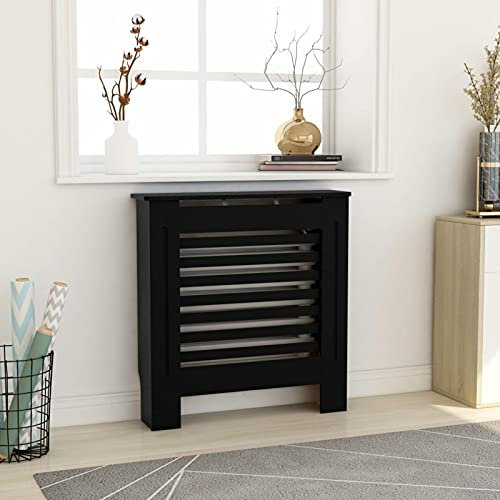 Brokky MDF Radiator Cover Black 78 cm,Radiator Cover White Modern MDF Vertical Slats Wood Decorative Cabinet for Living Room Bedroom Hallway,Large