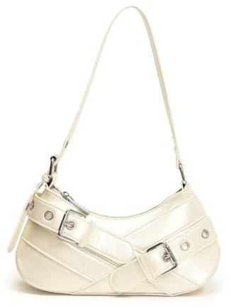 SANXINE Umhängetasche für Damen Y2k Kleine Geldbörse Designer Punk Style Hobo Handtaschen Veganes Leder Trendy Halbmond Taschen, Cremeweiß