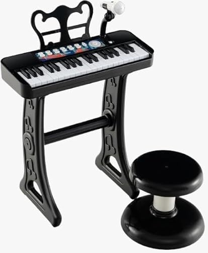 DIOXSTAR Kids Piano and Stool, 37-Key Keyboard, Music and Sound, Adjustable Microphone, Compact and Portable, Ensuring Long-Lasting Enjoyment, Imaginative Play, Black