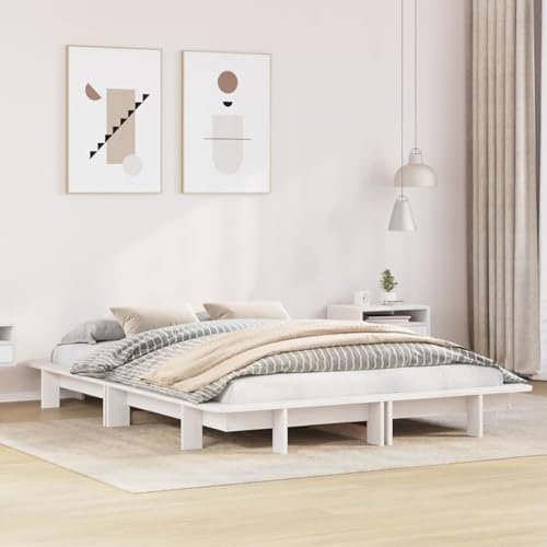 Buzaza Massivholzbett ohne Matratze Weiß 135x190 cm Holz Bett Massivholzbett Bed Frame Bettgestell Bett Holz Kiefernholz - 850675