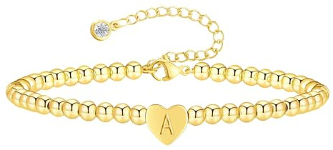 ESHIONER Pulsera Mujeres Chapado en Oro 18K Pulseras Apilables Delicado de Moda No se Empaña Cadena Ajustable Amistad Personalizado Letra A Charm Pulsera de Iniciales para Mujer Regalos de Joyería
