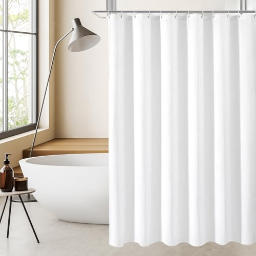 Onperpoe Waffle Shower Curtain, White Shower Curtain with 12 Hooks, Waterproof Mould Resistant Bathroom Curtains 180 x 180 cm Long Shower Curtain for Bathtub Bathroom