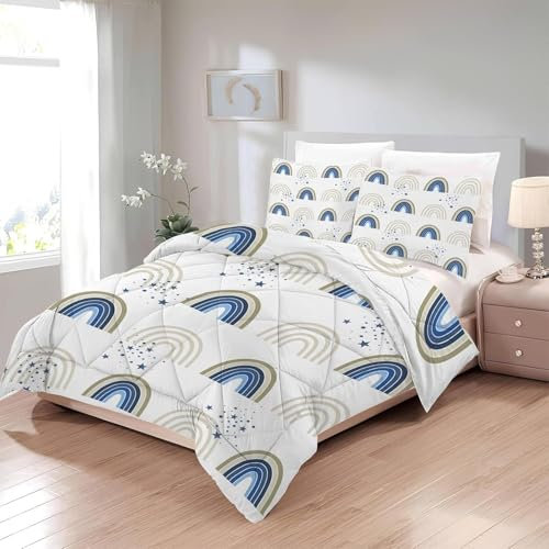 Bettdecke 200x220 Ohne Bezug Nutzbar, Rainbow Bridge Sterne Bettdecken Waschbar Ganzjahresdecke Kinder 4 Jahreszeiten Steppdecke, Bettzeug Microfaser mit 2 Kissenbezug für Sommer Winter Doppelbett