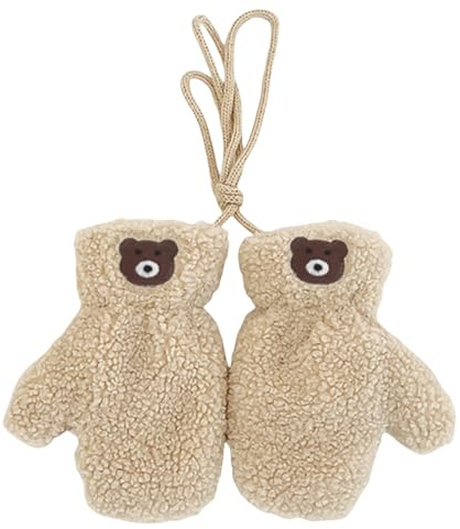DWE Toddler Mittens, Winter Baby Boys Girls Gloves Warm Plush Lined Full Finger Kids Gloves Cold Weather Ski Gloves with String 1-5 Years Old (Khaki)