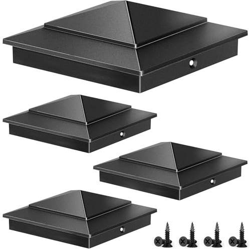 Toscoco Pyramiden-Pfostenkappe aus Aluminium, 15,2 x 15,2 cm, nur passend für echte 14 x 14 cm Holzpfosten | Robuste Zaunpfostenkappen aus pulverbeschichtetem Metall, rostfrei und wetterfest, für Zedernzaun, Deck, Briefkasten, 4 Stück
