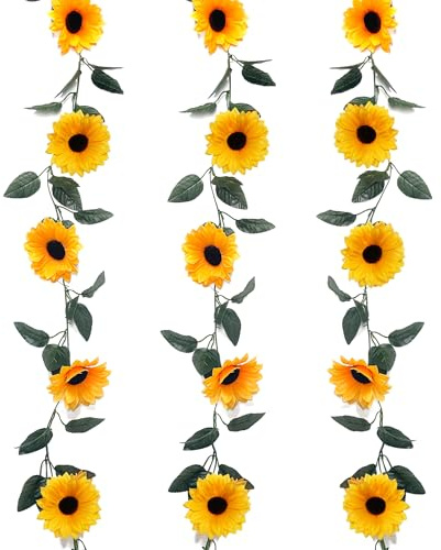duoyif Blumengirlande Deko, Künstliche Sonnenblumen Girlande, Sonnenblumenranke Wie Echt, Blumen Girlande Für Fenster Wand Sommer Hochzeit Garten Zimmer Deko 2,3 m 3 STK (Sonnenblumen gelb)