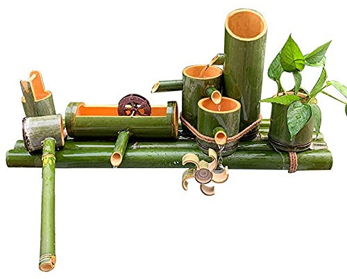 HUIBBGO Bambus-Wasserspielbrunnen für den Garten, Wasserspeier-Stil für den Innen- und Außenbereich zur Dekoration des Gartenhofs