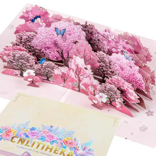 CNLITIHEKA Kirschblütenbäume Pop-Up-Karte, Valentinstag-Grußkarten, 3D Pop-Up-Karte für den Muttertag, Geburtstag, Jubiläum, Naturliebhaber, enthält Umschlag.