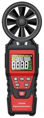 HT625 Digital Anemometer Portable Hand held Wind Speed Meter Windmeter LCD Backlight Display Temperature Humidity Meter(HT625B)
