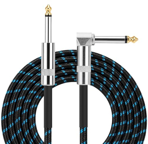 Gitarrenkabel 3m 6,35mm Klinkenkabel TS Instrumentenkabel mit Rechtwinkligem Stecker | Kompatibel mit E-Gitarre, Bass, Verstärker, Pedalen, Keyboards, Mikrofon | Aux Kabel für Professionellen Klang