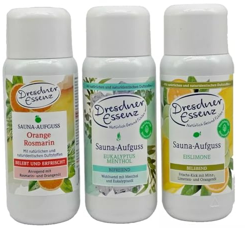 3er Set Dresdner Essenz Aufguss Orange/Rosmarin Eukalyptus/Menthol Eislimone, 3x 250ml