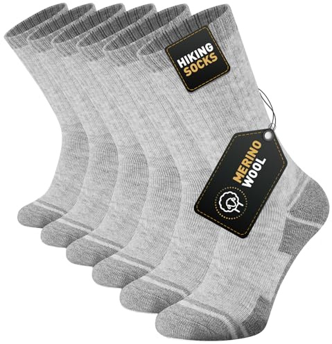 Stoeury Calcetines Trekking Lana Merino Hombre Mujer, Calcetines Senderismo Deporte Termicos Invierno, Merino Wool Socks Antiampollas, Acolchado, Transpirables, 3 Pares