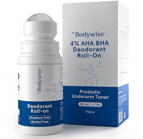Be Bodywise Deodorant Roll on. Aluminum Free, Alcohol Free. With AHA BHA, Lactic Acid, Mandelic Acid. Prevents Odor, Reduces Pigmentation. Probiotic Toner for Women. Floral Scent. 1.7 Oz