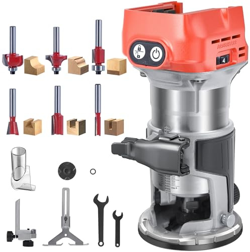 Cordless Trim Router M18 Compatible, 800W 30,000RPM 6-Speed, with Router Bits Edge Guide Dust Hood, Woodworking DIY – Tool Only No Battery