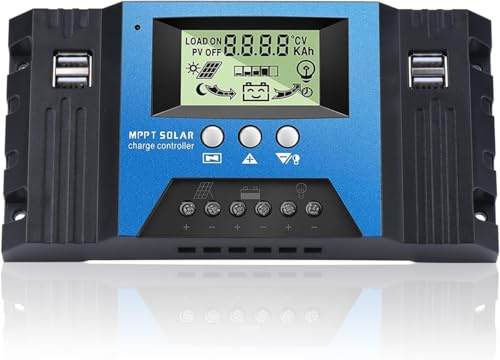 NUOWEIDE 100A Solar Laderegler 12V 24V, 100A Solarladeregler mit Temperatursensor, 4 USB Ports, Solarladeregler für 12V/24V Blei Säure Batterie und Lithium-Batterien