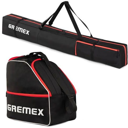GREMEX Skischuhtasche Set - Starke Skitasche - Skisack Skitasche Set - Wasserfeste Tasche Skischuhe mit Helm - Skisack für 1 Paar Ski - Skischuhtasche mit Helmfach - Ski Zubehör