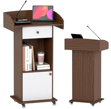 Suuiwau Podium Stand with Drawer, Storage Cabinet and Wheels
