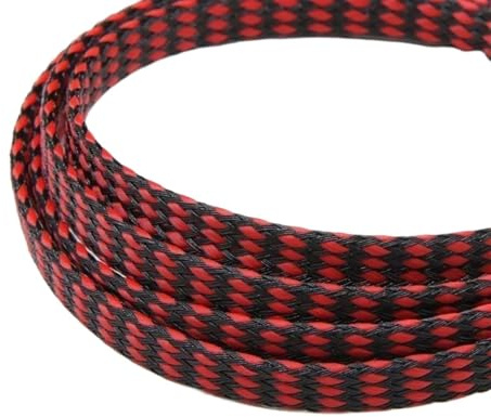 1/5/20/50M Gaine tressée expansée Fil de Coton PP 4 8 12mm Enveloppe Fil Souple Câble isolé Protection Ligne Harnais câble pour Ordinateur/Automobile TV(Red Balck,12mm,5 Meters)