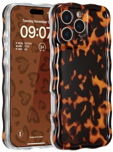 ZCDAYE for iPhone 15 Pro Max Case Cute Wavy Aethetic Printed Phone Case for Women Girls, Soft TPU Shockproof Full Camera Protective Cases for iPhone 15 Pro Max (6.7 inches),Amber Leopard Print